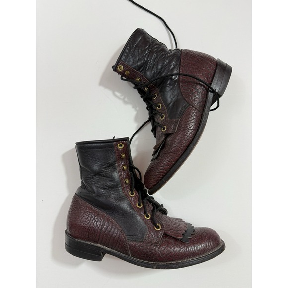 Justin J50047 Rare Packer Boots Men's 7C Made in USA Burgundy Leather Lace Up - Picture 5 of 11